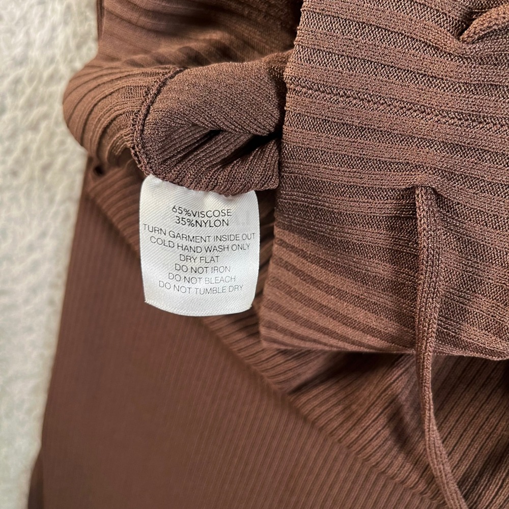 I.AM.GIA Brown Ribbed Knit Flare Pants Side Slit Small Drawstring High Rise - Picture 5 of 11